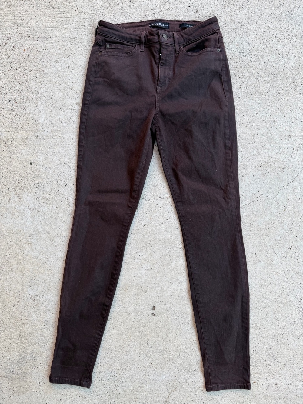 GUESS 1981 Eco High Rise Skinny Jeans Brown Stretch Pants Size 28
